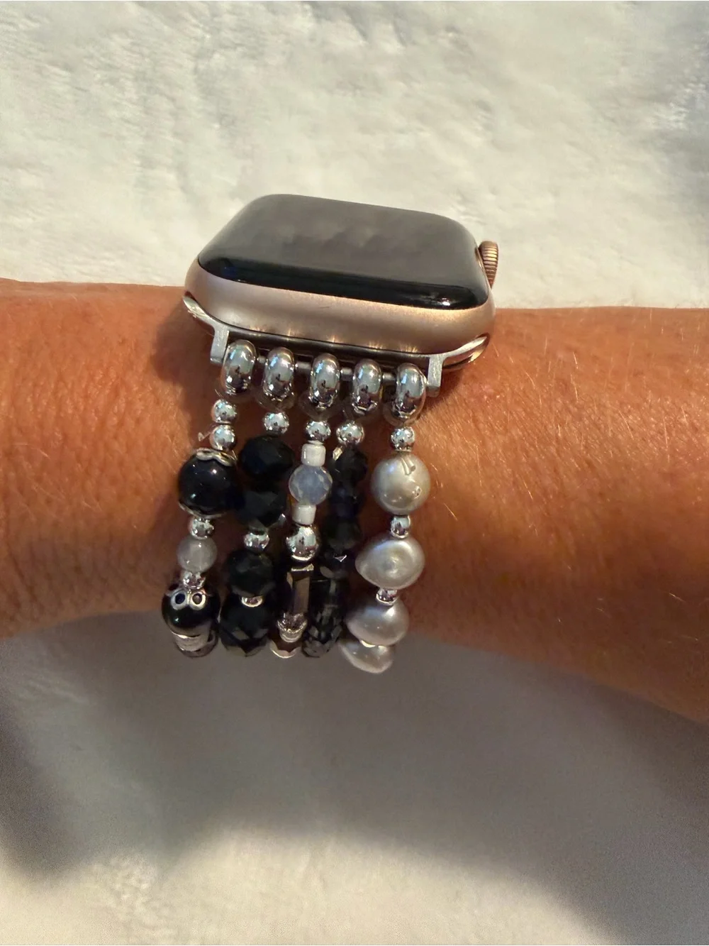 Cape Diablo Beaded Multi-Strand Watch Band - Black & Pearl